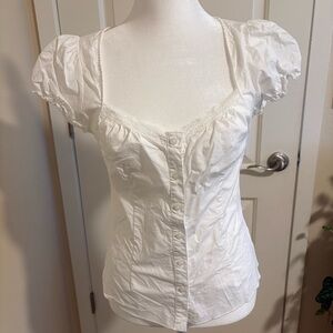 Brandy Melville White Puff Sleeve Button-Up Top